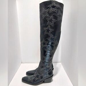 Nasty Gal Real Leather Star Studded‎ Over The Knee Western Boots, NEW, Size 36